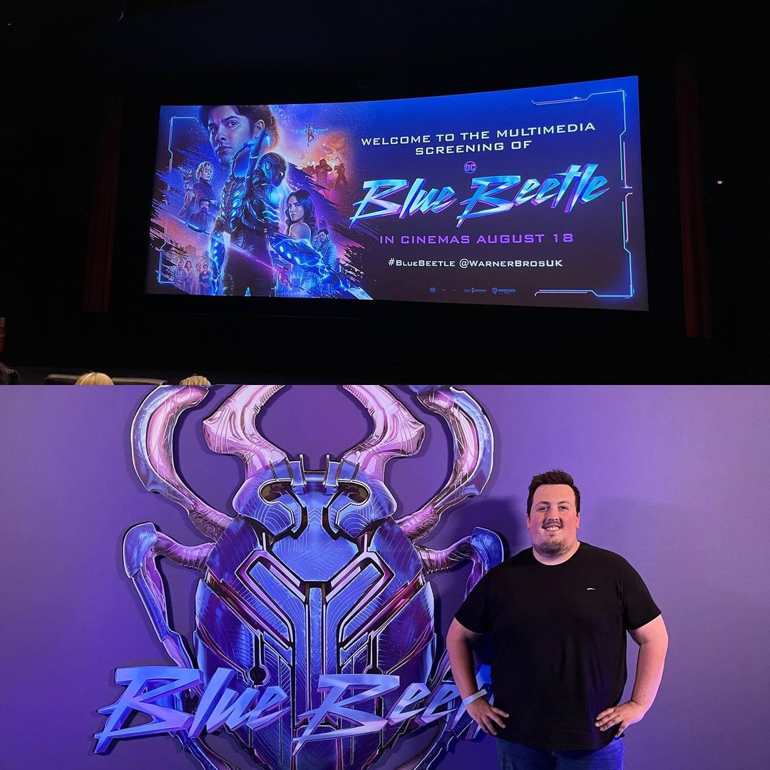 Aaron J watches at Blue Beetle Multimedia Premiere